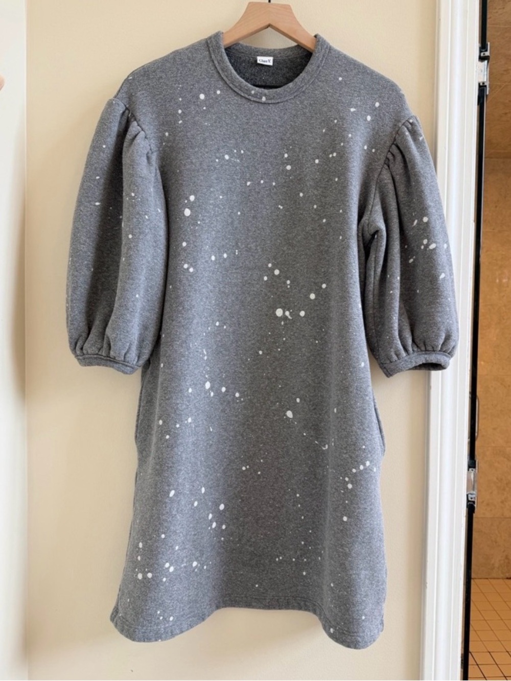 Clare v Drop Shoulder Sweatshirt Dress - Grey Splash original $245